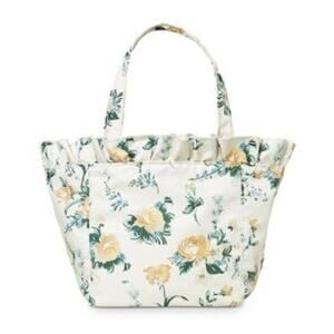 Loeffler Randall Claire Ruffle Nylon Tote Bag Purse White Yellow Green